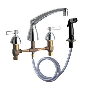 Chicago Faucets 200-AL8E35ABCP Concealed Hot and Cold Water Sink Faucet with Side Spray, 8" Fixed Centers, 8" L-Type Spout, 1.5 GPM Softflo Aerator, Lever Handle