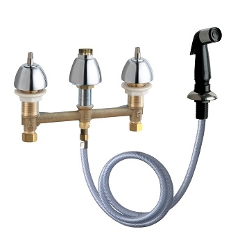 Chicago Faucets 200-ALESHXKAB Concealed Hot and Cold Water Sink Faucet with Side Spray, 8" Fixed Centers, Ceramic 1/4-Turn Operating Cartridge, Less Spout and Handle