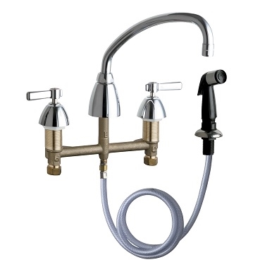 Chicago Faucets 200-AXKABCP Concealed Hot and Cold Water Sink Faucet with Side Spray, 8" Fixed Centers, 9-1/2" L-Type Spout, 2.2 GPM Softflo Aerator, Ceramic 1/4-Turn Operating Cartridge, 2-3/8" Lever Handle