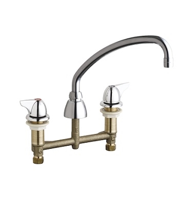 Chicago Faucets 201-A1000ABCP Concealed Hot and Cold Water Sink Faucet, 8" Fixed Centers, 9-1/2" L-Type Spout, 2.2 GPM Softflo Aerator, 2" Canopy Wing Handle