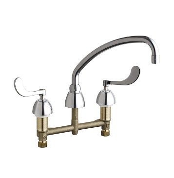 Chicago Faucets 201-A317VPAABCP Concealed Hot and Cold Water Sink Faucet, 8" Fixed Centers, 9-1/2" L-Type Spout, 2.2 GPM Vandal Proof Softflo Aerator, 4" Wristblade Handle