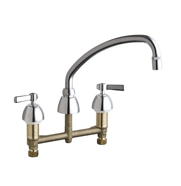 Chicago Faucets 201-AABCP Concealed Hot and Cold Water Sink Faucet, 8" Fixed Centers, 9-1/2" L-Type Spout, 2.2 GPM Softflo Aerator, Lever Handle