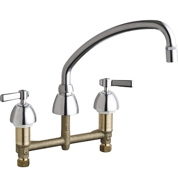 Chicago Faucets 201-AE29ABCP Concealed Hot and Cold Water Sink Faucet, 8" Fixed Centers, 9-1/2" L-Type Spout, 2.2 GPM Laminar Flow Non-Aerating Outlet, Lever Handle