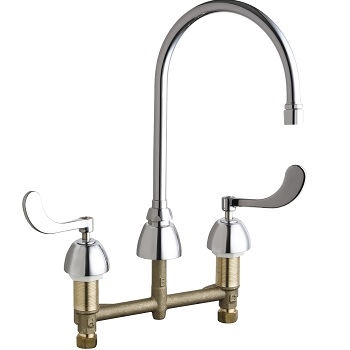 Chicago Faucets 201-AG8AE35-317VAB Concealed Hot and Cold Water Sink Faucet, 8" Fixed Centers, 8" Gooseneck Spout, 1.5 GPM Softflo Aerator, 4" Wristblade Handle