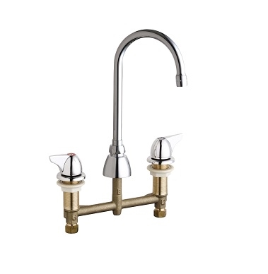 Chicago Faucets 201-AGN2AE3-1000AB Concealed Hot and Cold Water Sink Faucet, 8" Fixed Centers, 5-1/4" Gooseneck Spout, 2.2 GPM Softflo Aerator, 2" Canopy Wing Handle
