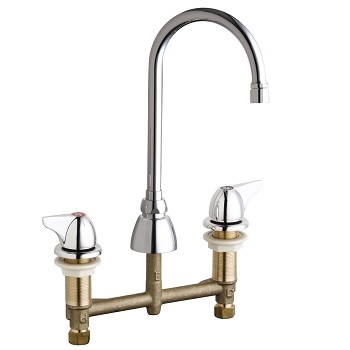 Chicago Faucets 201-AGN2AE3V1000AB Concealed Hot and Cold Water Sink Faucet, 8" Fixed Centers, 5-1/4" Gooseneck Spout, 2.2 GPM Vandal Proof Softflo Aerator, 2" Canopy Single Wing Handle