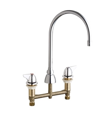 Chicago Faucets 201-AGN8AE3-1000AB Concealed Hot and Cold Water Sink Faucet, 8" Fixed Centers, 8" Gooseneck Spout, 2.2 GPM Softflo Aerator, 2" Canopy Wing Handle