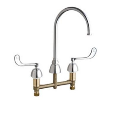 Chicago Faucets 201-AGN8AFC319ABCP Concealed Hot and Cold Water Sink Faucet, 8" Fixed Centers, 8" Gooseneck Spout, 1.5 GPM Laminar Flow Control Insert, 6" Elbow Blade Handle