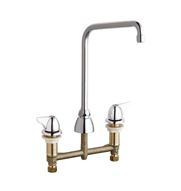 Chicago Faucets 201-AHA8-1000ABCP Concealed Hot and Cold Water Sink Faucet, 8" Fixed Centers, 8" High Arch Spout, 2.2 GPM Softflo Aerator, 2" Canopy Wing Handle