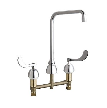 Chicago Faucets 201-AHA8-317ABCP Concealed Hot and Cold Water Sink Faucet, 8" Fixed Centers, 8" High Arch Spout, 2.2 GPM Softflo Aerator, 4" Wristblade Handle
