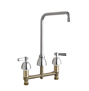 Chicago Faucets 201-AHA8ABCP Concealed Hot and Cold Water Sink Faucet, 8" Fixed Centers, 8" High Arch Spout, 2.2 GPM Softflo Aerator, Lever Handle