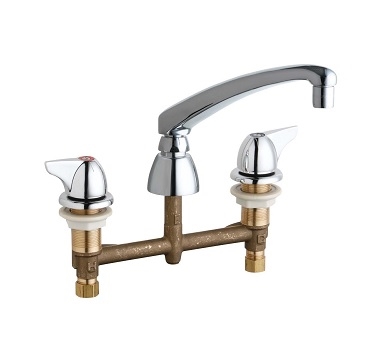 Chicago Faucets 201-AL8-1000ABCP Concealed Hot and Cold Water Sink Faucet, 8" Fixed Centers, 8" L-Type Spout, 2.2 GPM Softflo Aerator, 2" Canopy Wing Handle