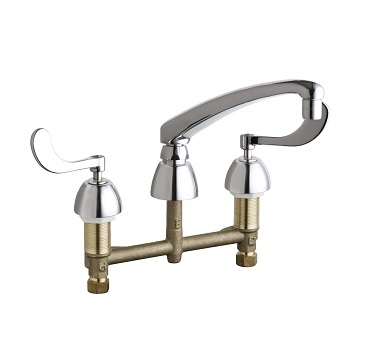 Chicago Faucets 201-AL8-317ABCP Concealed Hot and Cold Water Sink Faucet, 8" Fixed Centers, 8" L-Type Spout, 2.2 GPM Softflo Aerator, 4" Wristblade Handle