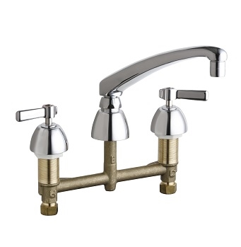 Chicago Faucets 201-AL8XKABCP Concealed Hot and Cold Water Sink Faucet, 8" Fixed Centers, 8" L-Type Spout, 2.2 GPM Softflo Aerator, Ceramic 1/4-Turn Operating Cartridge, Lever Handle