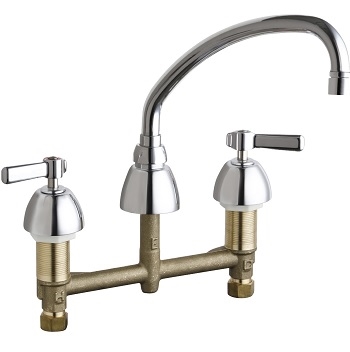 Chicago Faucets 201-AVPAXKABCP Concealed Hot and Cold Water Sink Faucet, 8" Fixed Centers, 9-1/2" L-Type Spout, 2.2 GPM Vandal Proof Softflo Aerator, Ceramic Cartridge, Lever Handle