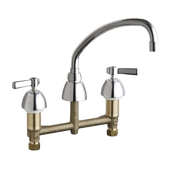 Chicago Faucets 201-AXKABCP Concealed Hot and Cold Water Sink Faucet, 8" Fixed Centers, 9-1/2" L-Type Spout, 2.2 GPM Softflo Aerator, Ceramic 1/4-Turn Operating Cartridge, Lever Handle