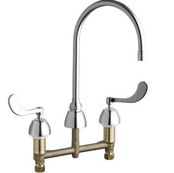 Chicago Faucets 201-G8AE26-5-317AB Concealed Hot and Cold Water Sink Faucet, 8" Fixed Centers, 8" Gooseneck Spout, 1.0 GPM Econo-Flo Non-Aerating Spray, 4" Wristblade Handle