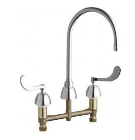 Chicago Faucets 201-G8AE2805F317AB Concealed Hot and Cold Water Sink Faucet, 8" Fixed Centers, 8" Gooseneck Spout, 0.5 GPM Econo-Flo Non-Aerating Spray, 4" Wristblade Handle