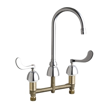 Chicago Faucets 201-GN2AE3-317XKAB Concealed Hot and Cold Water Sink Faucet, 8" Fixed Centers, 5-1/4" Gooseneck Spout, 2.2 GPM Softflo Aerator, Ceramic 1/4-Turn Operating Cartridge, 4" Wristblade Handle