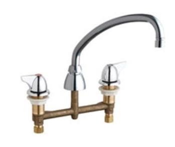 Chicago Faucets 201-L9E35V1000AB Concealed Hot and Cold Water Sink Faucet, 8" Fixed Centers, 9-1/2" L-Type Spout, 1.5 GPM Vandal Proof Softflo Aerator, 2" Canopy Wing Handle