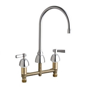 Chicago Faucets 201-RSGN8AE3VPABCP Concealed Hot and Cold Water Sink Faucet, 8" Fixed Centers, 8" Restricted Swing Gooseneck Spout, 2.2 GPM Vandal Proof Softflo Aerator, Lever Handle