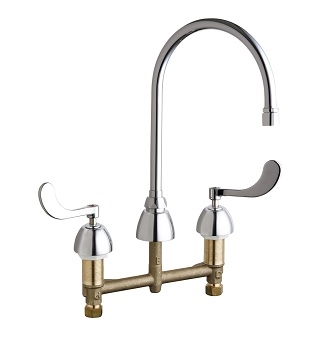 Chicago Faucets 201-VAGN8AE3-317AB Concealed Hot and Cold Water Sink Faucet, 8" Fixed Centers, 8" Gooseneck Spout, 2.2 GPM Vandal Proof Softflo Aerator, 4" Wristblade Handle