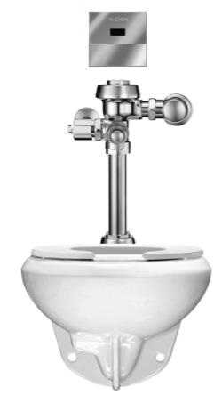 Sloan WETS-2050.1303 Wall Hung Toilet Fixture with Exposed, Sensor Activated, Royal OPTIMA 111-1.28 ES-S TMO Closet Flushometer with True Mechanical Override (Model is discontinued, alternative model is WETS-2450.1303 (24501303))