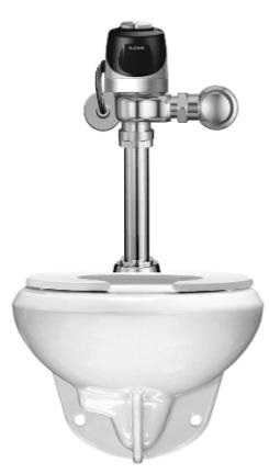 Sloan WETS-2052.1303 Wall Hung Toilet Fixture with Exposed, Sensor Activated, Sloan ECOS 8111-1.6/1.1 Electronic Dual Flush Hardwire Closet Flushometer (DISCONTINUED)