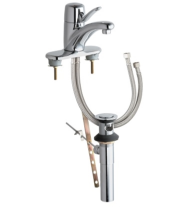 Chicago Faucets 2201-4ABCP Single Lever Hot and Cold Water Mixing Sink Faucet with Pop-up Waste, 4" Fixed Centers, 2.2 GPM Softflo Aerator, 4-3/4" Integral Spout, 2-1/8" Diameter Pop-up Drain