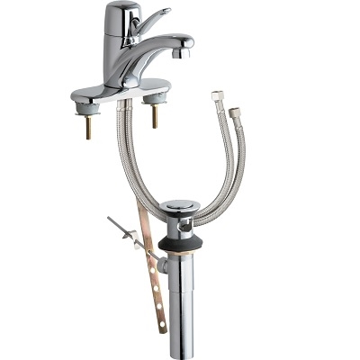 Chicago Faucets 2201-4E34ABCP Single Lever Mixing Sink Faucet with Pop-up Waste, 4" Fixed Centers, 4-3/4" Center to Center Integral Cast Brass Spout, 1.5 GPM Softflo Aerator, 2-3/4" Lever Handle