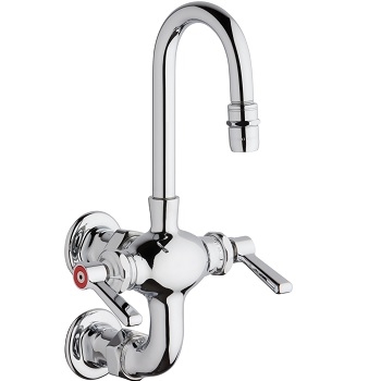 Chicago Faucets 225-261E3-3XKABCP Sink Faucet, 3" Vertical Fixed Centers, 3-3/8" Center to Center Rigid Gooseneck Spout, 2.2 GPM Softflo Aerator with Adapter, Ceramic Cartridge, 2-3/8" Lever Handle
