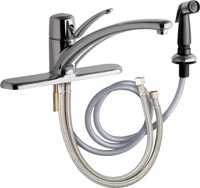 Chicago Faucets 2301-8ABCP Single Lever Hot and Cold Water Mixing Sink Faucet with Side Spray, 8" Fixed Centers, 2.2 GPM Softflo Aerator, 10" Integral Spout, 4-5/8" Lever Handle