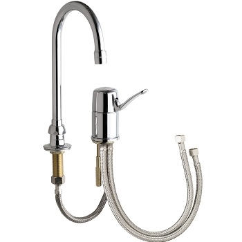 Chicago Faucets 2302-E72ABCP Single Lever Mixing Sink Faucet with Side Valve, 0.5 GPM Non-Aerating Laminar Outlet, 5-1/4" Gooseneck Spout, 2-3/4" Lever Handle