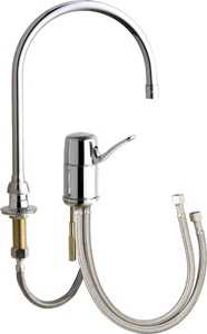 Chicago Faucets 2302-GN8AE3ABCP Single Lever Hot and Cold Water Mixing Sink Faucet with Side Valve, 2.2 GPM Softflo Aerator, 8" Gooseneck Spout, 2-3/4" Lever Handle