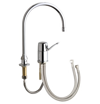 Chicago Faucets 2302-GN8AE72ABCP Single Lever Mixing Sink Faucet with Side Valve, 0.5 GPM Non-Aerating Laminar Outlet, 8" Gooseneck Spout, 2-3/4" Lever Handle
