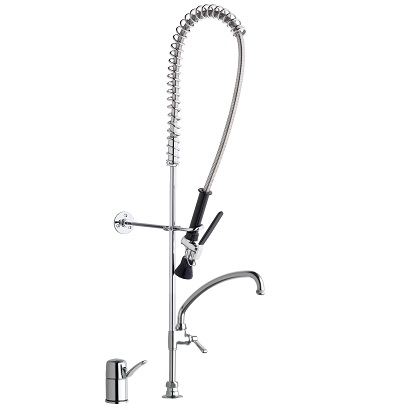 Chicago Faucets 2305-VB613AABCP Deck Mounted Pre-Rinse Fitting with Adapta-Faucet, 9-1/2" L Type Swing Spout, 1.0 GPM at 60 PSI Spray Valve, 2-3/4" Lever Handle, E23JKCP In-Line Back Flow Preventer