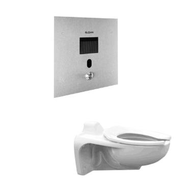 Sloan WETS-2460.1200 Wall Hung Vitreous China Toilet Fixture with Concealed, Solar Powered, Sensor Activated, Solis 8152-1.28 Closet Flushometer (Toilet Seat Not Included)
