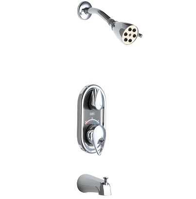 Chicago Faucets 2500-600CP TempShield Thermostatic Pressure Balancing Shower Valve with Shower Head, Diverter Tub Spout and Quaturn Cartridge