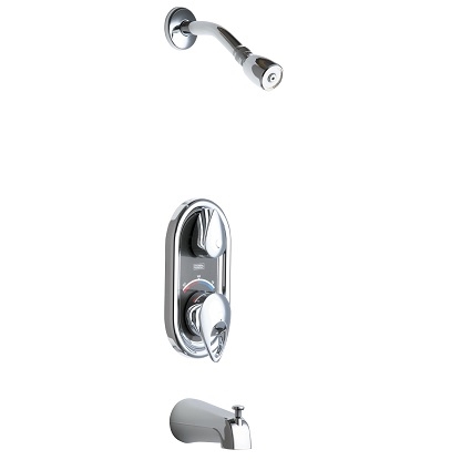 Chicago Faucets 2500-CP TempShield Thermostatic Pressure Balancing Shower Valve with Shower Head with Ball Joint, Diverter Tub Spout and Quaturn Cartridge