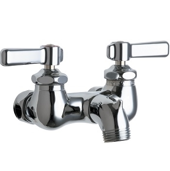 Chicago Faucets 305-LEA Sink Faucet, Wall Mounted, 3-3/8" Fixed Centers, Integral Spout with Pail Hook, 2-3/8" Lever Handle, Less Inlet Supply Arms, Chrome Plate Finish