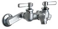 Chicago Faucets 305-RRCF Hot and Cold Water Sink Faucet, 3-3/8" Body with Adjustable Arms for 3" - 8-3/8" Centers, Short Spout with Pail Hook and 3/4" Male Hose Thread Outlet, Integral Shut-off Stop, Rough Chrome Finish