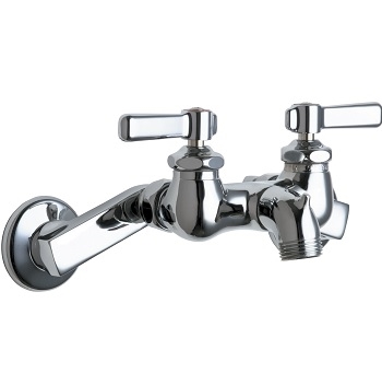 Chicago Faucets 305-RXKCCP Sink Faucet, Wall Mounted, 3-3/8" Body, Integral Spout with Pail Hook, Ceramic Cartridge with Integrated Check Valve, 2-1/2" Offset Supply Arm with Integral Shut-off Stop, 2-3/8" Lever Handle