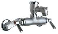 Chicago Faucets 305-VBRCF Hot and Cold Water Sink Faucet, 3-3/8" Body with Adjustable Arms for 3" - 8-3/8" Centers, Atmospheric Vacuum Breaker, Lever Handle, Rough Chrome Finish
