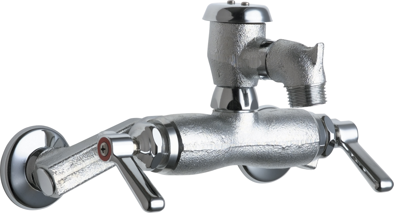 Chicago Faucets 305-VBRRCF Hot and Cold Water Sink Faucet, 3-3/8" Body with Adjustable Arms for 3" - 8-3/8" Centers, Atmospheric Vacuum Breaker, Integral Shut-off Stop, Lever Handle, Rough Chrome Finish