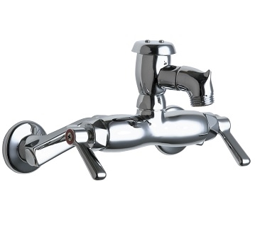 Chicago Faucets 305-VBRXKCCP Sink Faucet, 3-3/8" Body, Rigid Atmospheric Vacuum Breaker Spout, 2-3/8" Lever Handle, 2-1/2" Offset Supply Arm with Integral Shut-off Stop, Chrome Plate Finish