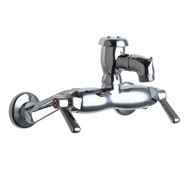 Chicago Faucets 305-VBXKCP Hot and Cold Water Sink Faucet, 3-3/8" Body with Adjustable Arms for 3" - 8-3/8" Centers, Atmospheric Vacuum Breaker, Ceramic 1/4-Turn Operating Cartridge, Lever Handle, Chrome Plate Finish