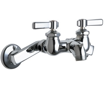 Chicago Faucets 305-XKCCP Sink Faucet, 3-3/8" Body, Short Spout with Pail Hook, 2-3/8" Lever Handle, Ceramic Cartridge with Integrated Check Valve, 2-1/2" Offset Supply Arm, Chrome Plate Finish