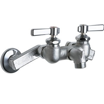 Chicago Faucets 305-XKCRCF Sink Faucet, 3-3/8" Body, Short Spout with Pail Hook, 2-3/8" Lever Handle, Ceramic Cartridge with Integrated Check Valve, 2-1/2" Offset Supply Arm, Rough Chrome Finish