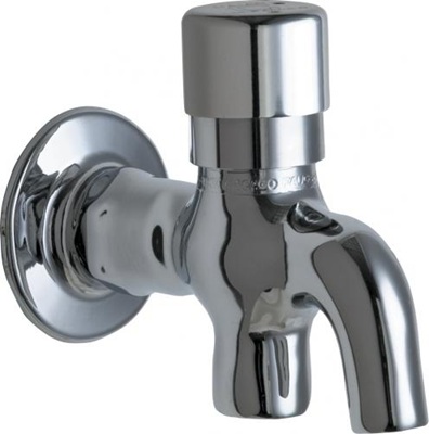 Chicago Faucets 324-ABCP Glass Filler, 1/2" NPT Female Thread Inlet with Integral Wall Flange, NAIAD Metering Cartridge, Integral Push Button Handle