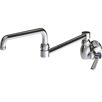 Chicago Faucets 332-DJ24ABCP Single Supply Sink Faucet, 24" Double-jointed Swing Spout, Full-flow Quixtop Outlet, 2-3/8" Lever Handle